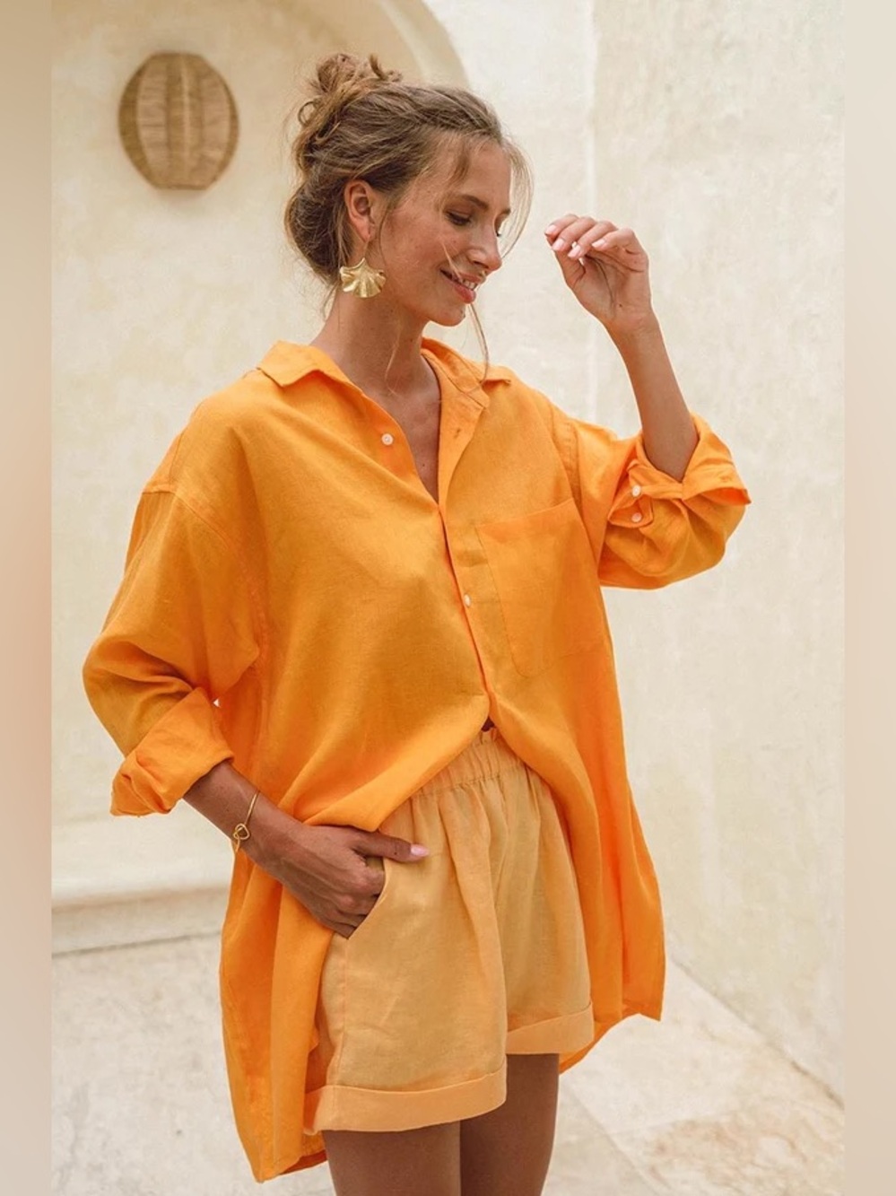 ROVE Summer Shorts Mango Sorbet Linen XL 100% French Flax